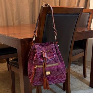 Dooney & Bourke Plum Snake-Print Drawstring Bucket Bag